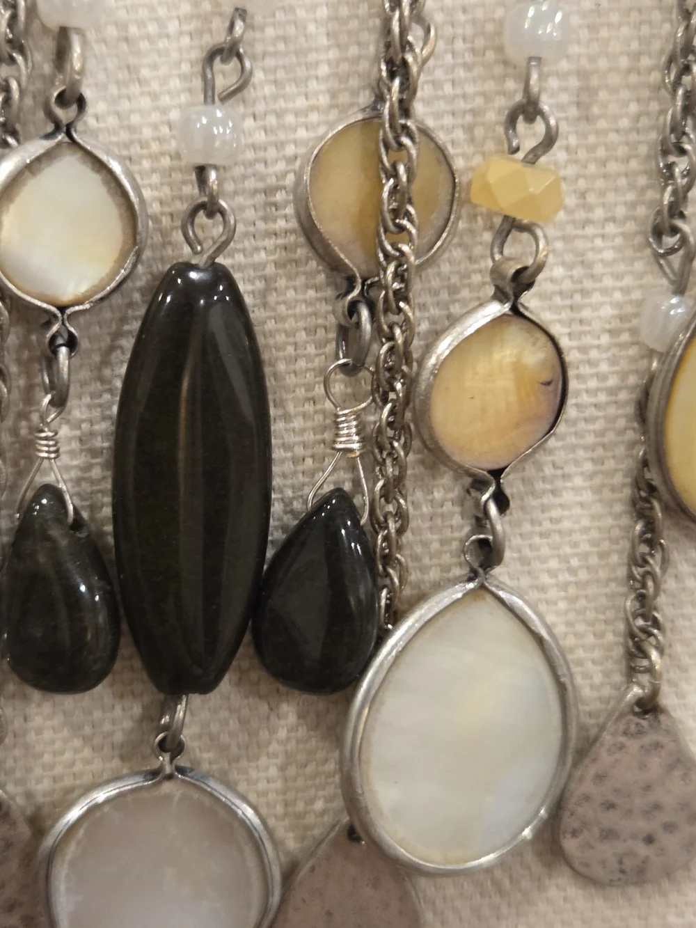 Chico's Black and Cream Multi-Drop Pendant Bib Necklace
